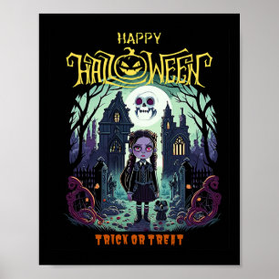 Wednesday Halloween Costume Outfit For Kids And Pa Poster