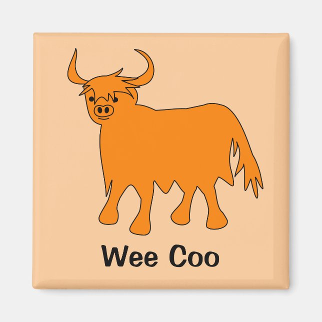 "Wee Coo" Scottish Highland Cow Fridge Magnet (Front)