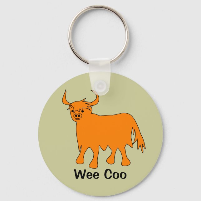 "Wee Coo" Scottish Highland Cow keychain (Front)