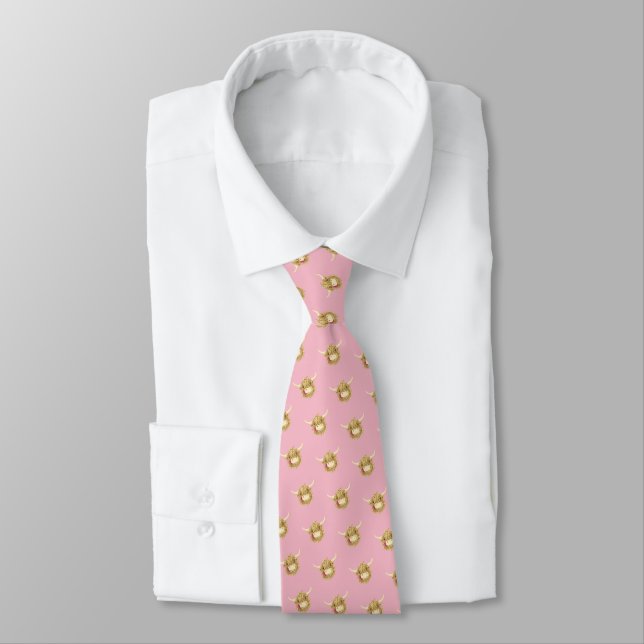 Wee Hamish Highland Cow (Pink) Tie (Tied)