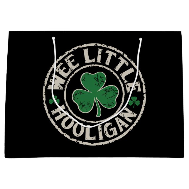 Wee Little Hooligan Shamrock St Patrick's Day Large Gift Bag (Front)