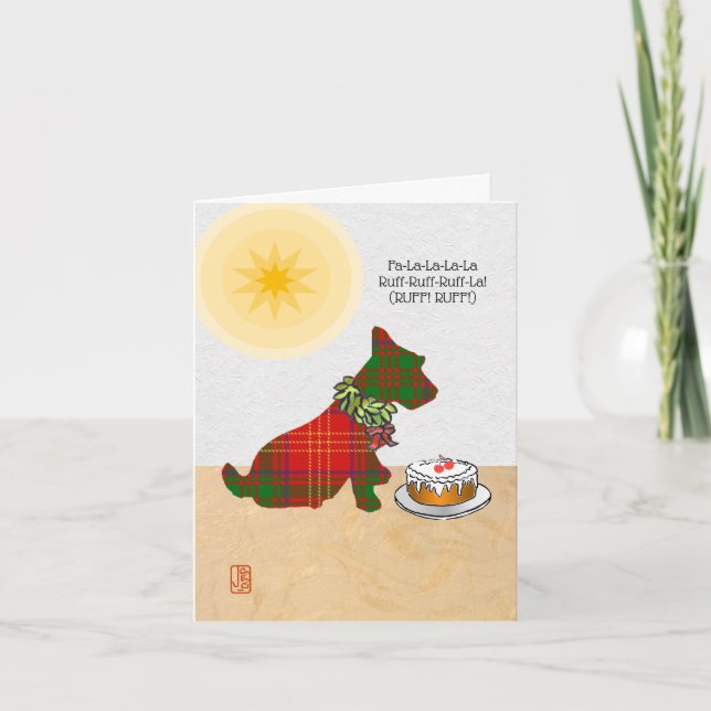 Wee Scottie Dog Fa-La-La-La-La, Ruff-Ruff-Ruff-La! Holiday Card (Front)
