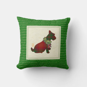 Wee Scottie Dog Merry Ruff! Ruff! 16" x 16"  Cushion