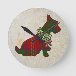 Wee Scottie Dog Merry Ruff! Ruff! Round Clock