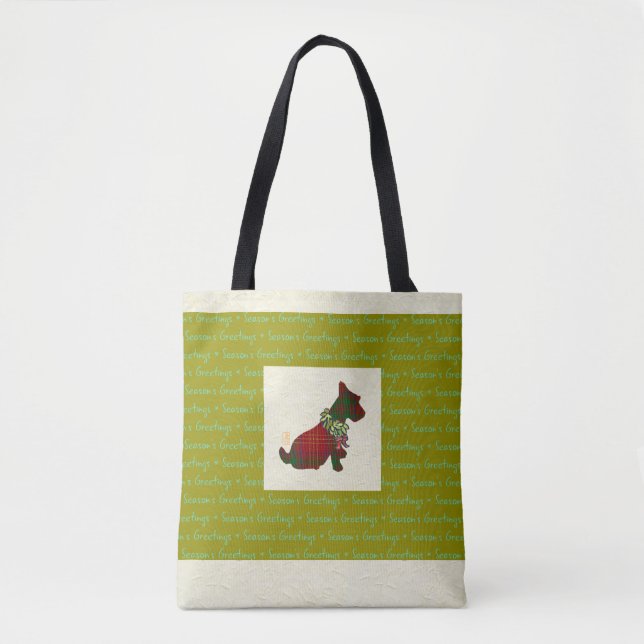 Wee Scottie Dog Season's Greetings All-Over-Print Tote Bag (Front)