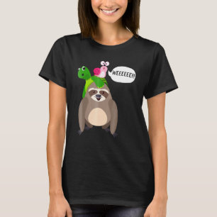 Wee Sloth Turtle Snail Piggyback Funny Animal Gift T-Shirt