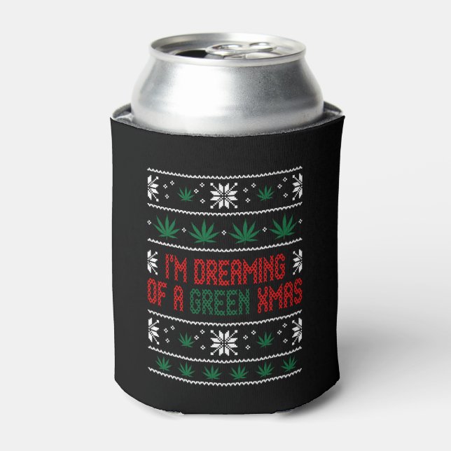 Weed Green Ugly Christmas Sweater Xmas Can Cooler (Can Front)