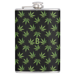 Weed Large Leaf Pattern   Optional Monogram/Name Hip Flask