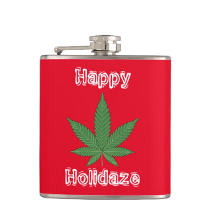 Weed Leaf Christmas Happy Holidaze Hip Flask