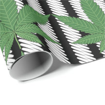 Weed Leaf Green on Black White Stripe