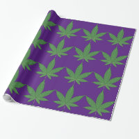 Weed Leaf Green on Purple Wrapping Paper