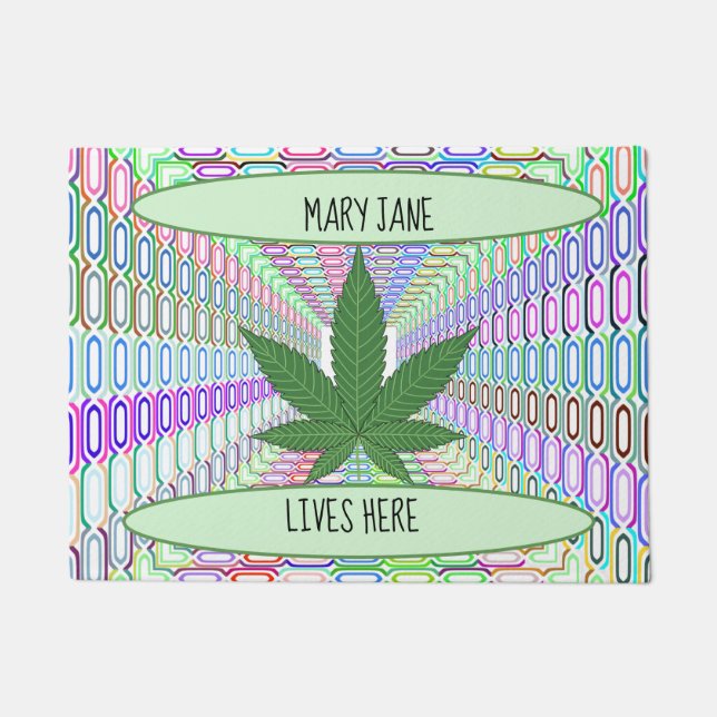 Weed Leaf Mary Jane Lives Here Doormat/Rug Doormat (Front)