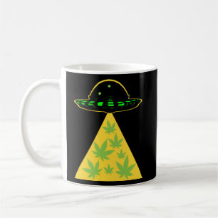 Weed Leaf Stoner Alien Abduction UFO Pot Coffee Mug