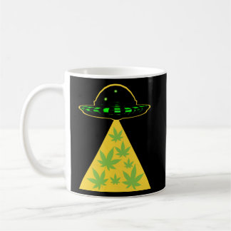 Weed Leaf Stoner Alien Abduction UFO Pot Coffee Mug