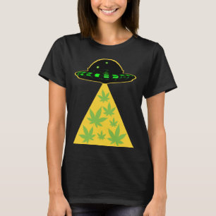 Weed Leaf Stoner Alien Abduction UFO Pot T-Shirt