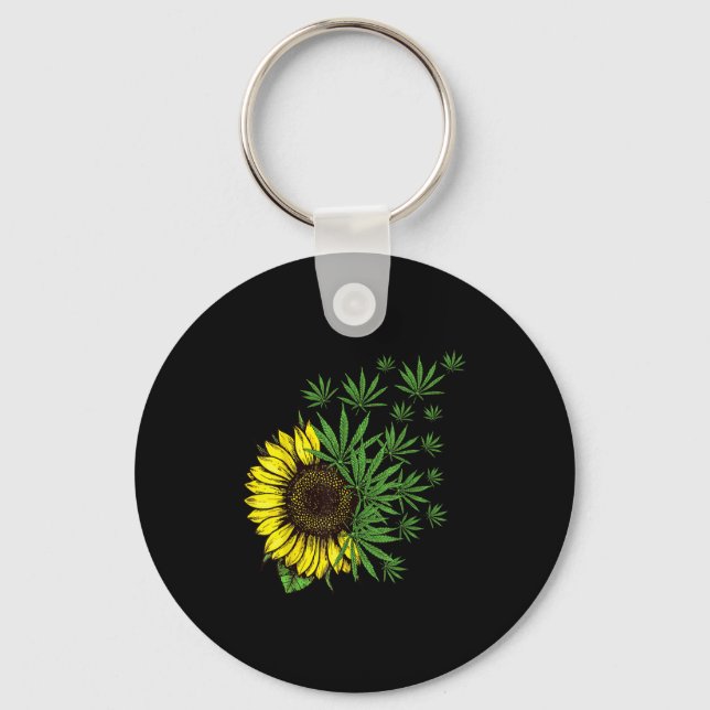Weed Leaf Sunflower Women T Smoker  Key Ring (Front)