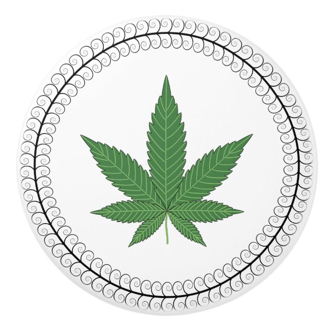 Weed Leaf Tree Swirl Trim Personalised Ceramic Knob (Front)