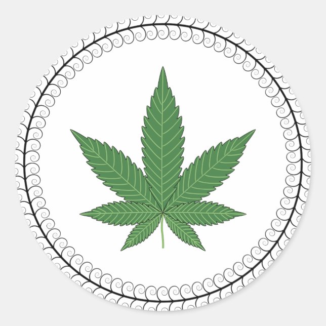 Weed Leaf Tree Swirl Trim Personalised Classic Round Sticker (Front)