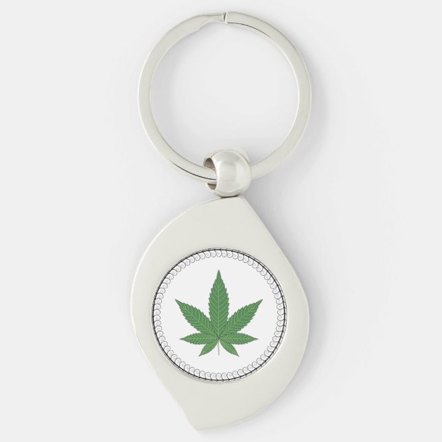 Weed Leaf Tree Swirl Trim Personalised Key Ring (Front)