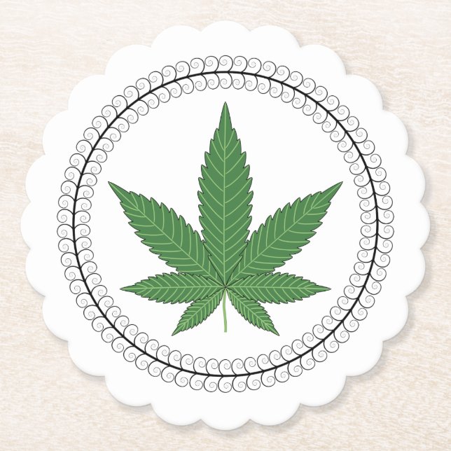 Weed Leaf Tree Swirl Trim Personalised Paper Coaster (Front)