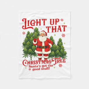 Weed Lover Smoking Light Up Christmas Tree Fleece Blanket