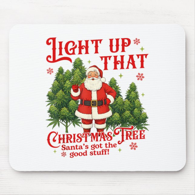 Weed Lover Smoking Light Up Christmas Tree  Mouse Mat (Front)