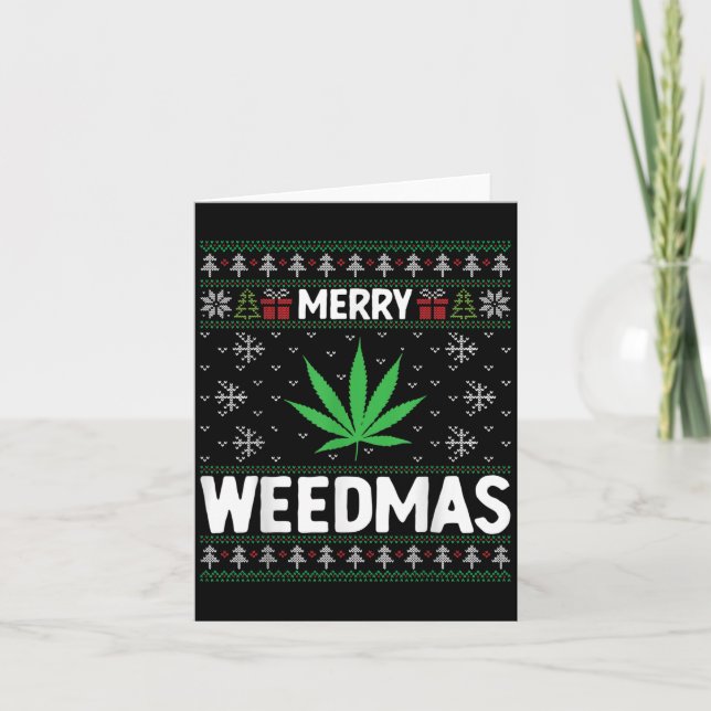 Weed Merry Weedmas Xmas Smoking  Card (Front)