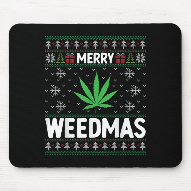 Weed Merry Weedmas Xmas Smoking  Mouse Mat (Front)