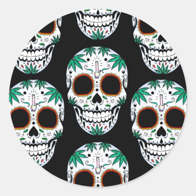 Weed sugarskull classic round sticker (Front)
