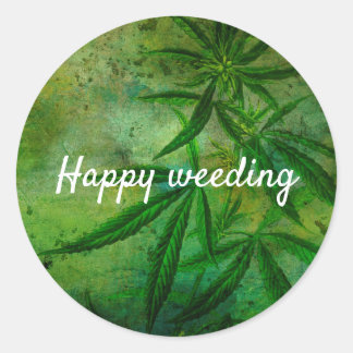 Weed Vintage Grunge, Happy weeding Wedding pun Classic Round Sticker