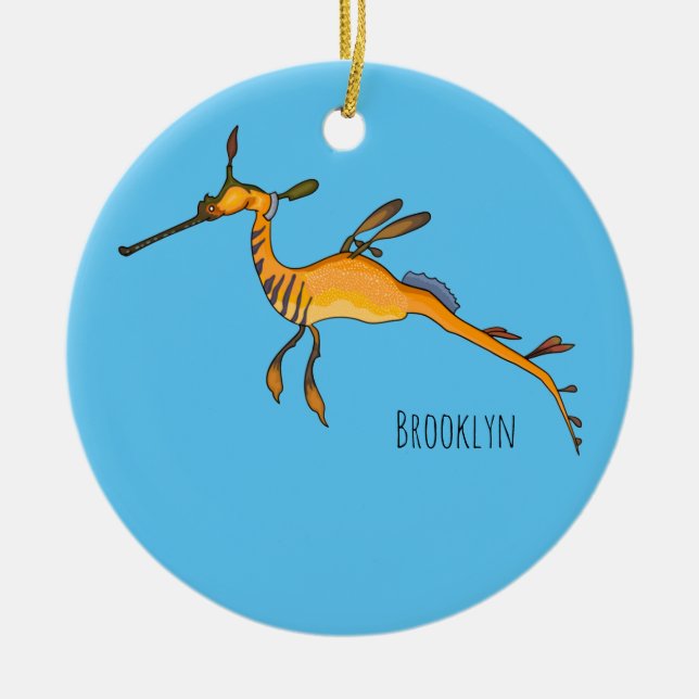 Weedy seadragon cartoon illustration  ceramic tree decoration (Front)