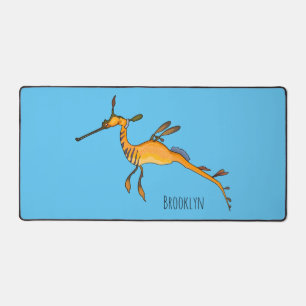 Weedy seadragon cartoon illustration desk mat