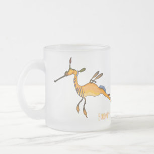 Weedy seadragon cartoon illustration frosted glass coffee mug