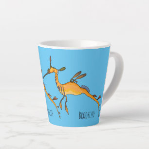 Weedy seadragon cartoon illustration latte mug