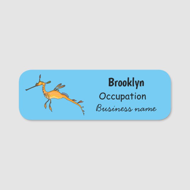 Weedy seadragon cartoon illustration name tag (Front)