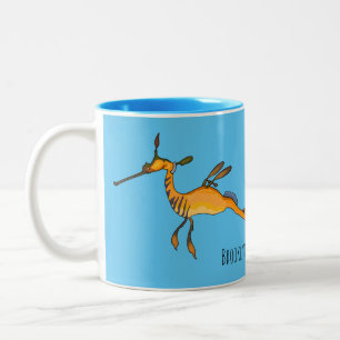 Weedy seadragon cartoon illustration Two-Tone coffee mug