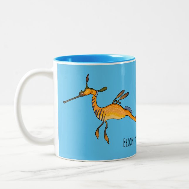 Weedy seadragon cartoon illustration   Two-Tone coffee mug (Left)