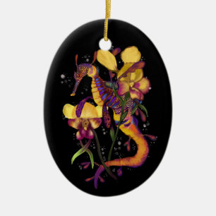 Weedy Seadragon with Orchids Ceramic Tree Decoration