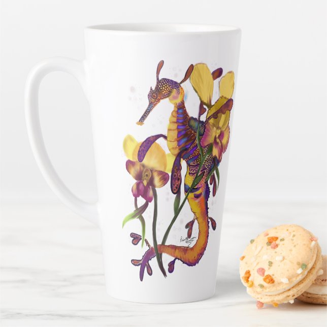 Weedy Seadragon with Orchids Latte Mug (In Situ)