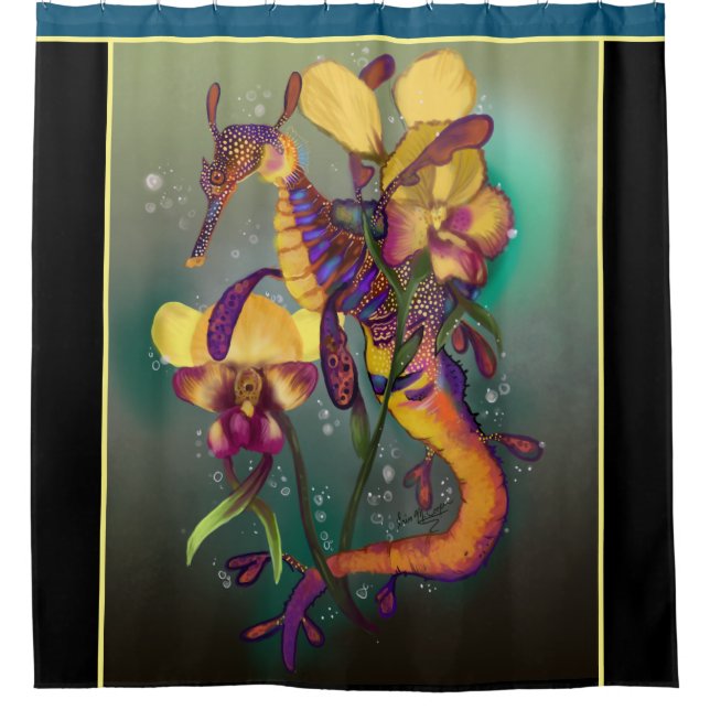Weedy Seadragon with Orchids Shower Curtain (Front)