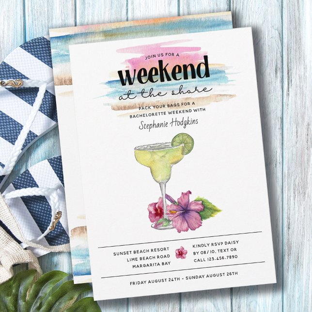 Weekend at Shore Margarita Hibiscus Bachelorette Invitation (Creator Uploaded)