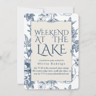 Weekend at the Lake Blue Floral Bachelorette Party Invitation