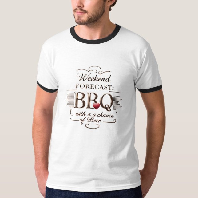 Weekend BBQ & Beer Ringer Tee | Funny Retro Grill  (Front)