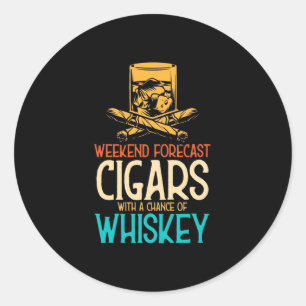 Weekend Cigars With A Chance Of Whiskey Classic Round Sticker