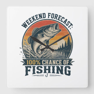 Weekend Forecast: 100% Chance of Fishing – Vintage Square Wall Clock
