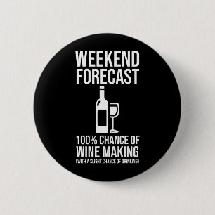 Weekend Forecast - 100% Chance of Wine Making 6 Cm Round Badge