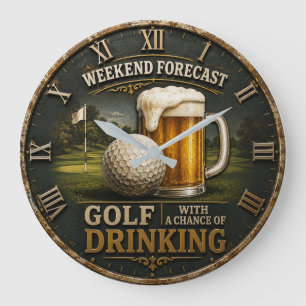 Weekend Forecast Golf Drinking Golfer Gift Large Clock