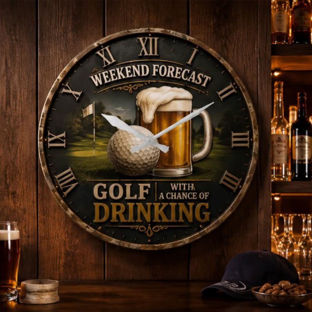 Weekend Forecast Golf Drinking Golfer Gift  Large Clock (Creator Uploaded)