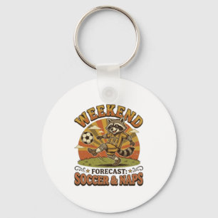 Weekend Forecast Soccer And Naps Funny Racoon Key Ring
