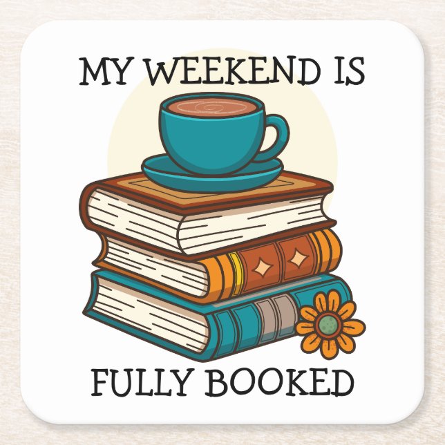 Weekend Fully Booked Book Lovers Square Paper Coaster (Front)